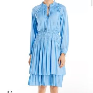 NWT Tahari Long Sleeve Pleated Midi Dress Light Blue Size XS